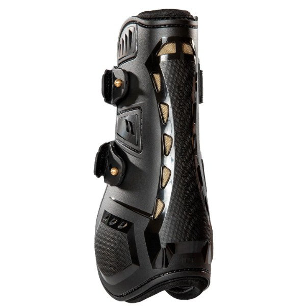 Black synthetic horse leg boot with gold hardware - Uhorse