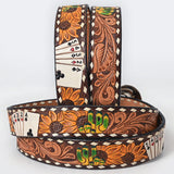 Beautifully Hand Tooled Painted Genuine American Leather Belt Men and Women