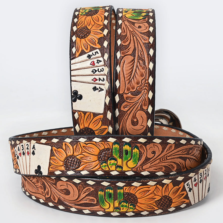 Beautifully Hand Tooled Painted Genuine American Leather Belt Men and Women