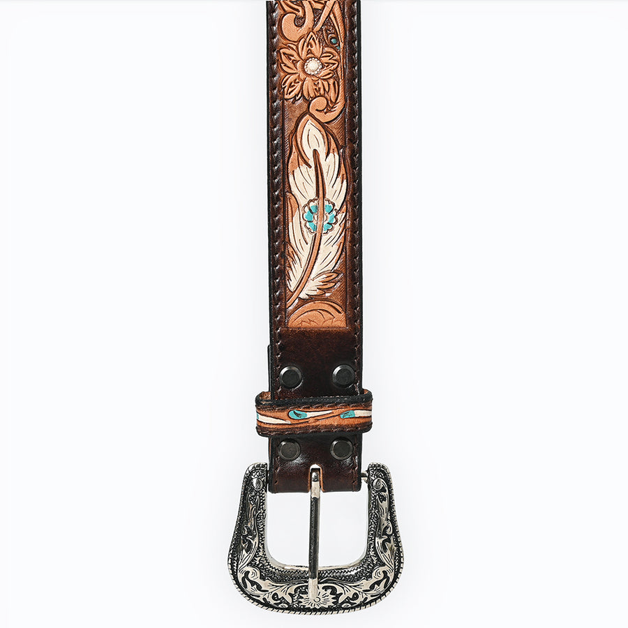 American Darling Beautifully Hand Tooled Brown Genuine Leather Belt Men and Women Western with Removable Buckle
