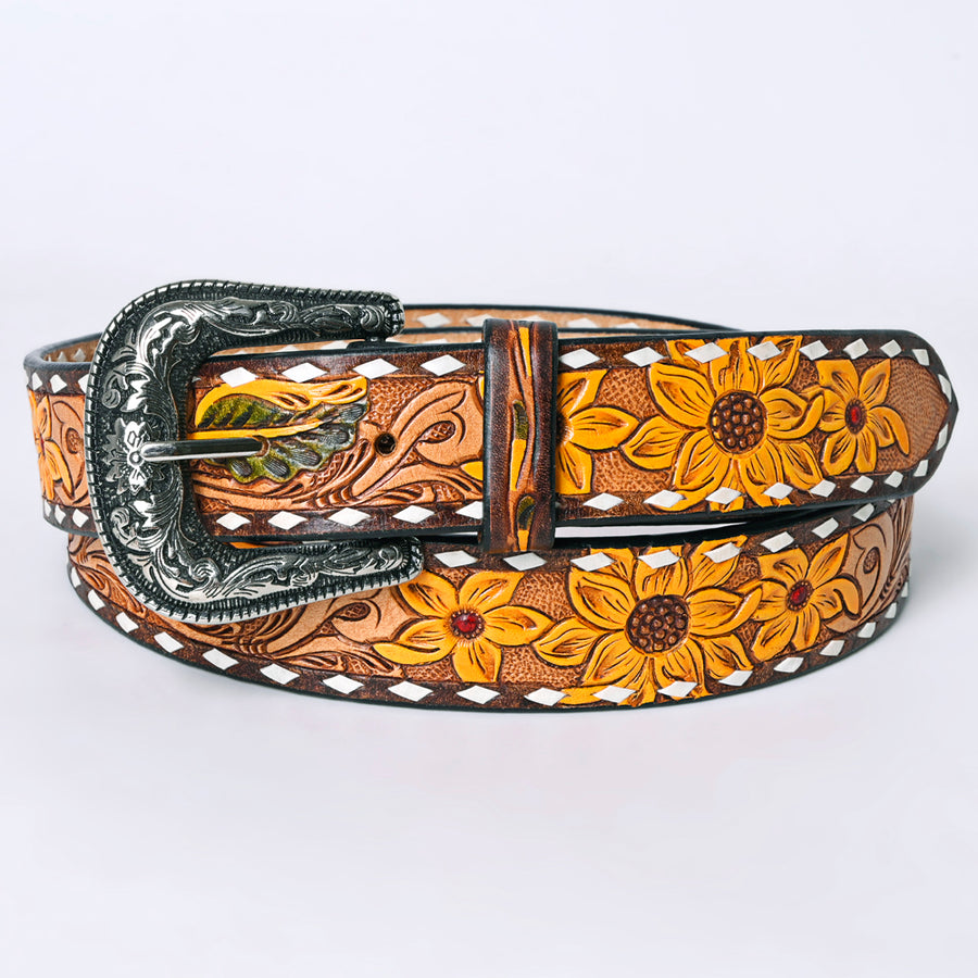 American Darling Beautifully Hand Tooled Brown Genuine Leather Belt Men and Women Western with Removable Buckle