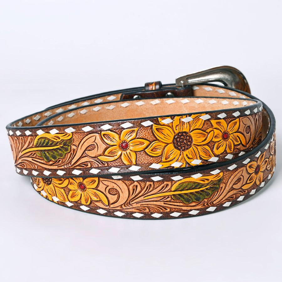 American Darling Beautifully Hand Tooled Brown Genuine Leather Belt Men and Women Western with Removable Buckle