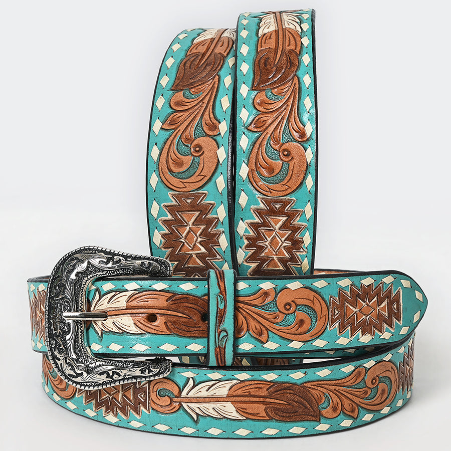 Beautifully Hand Tooled Hand Painted Genuine American Leather Belt Men and Women Bling - Uhorse