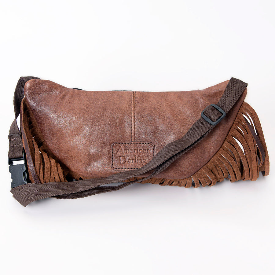 American Darling Handcrafted Western Leather Fanny Pack with Hair-On Cowhide & Fringes – Rugged & Functional, Adjustable Belt Bag