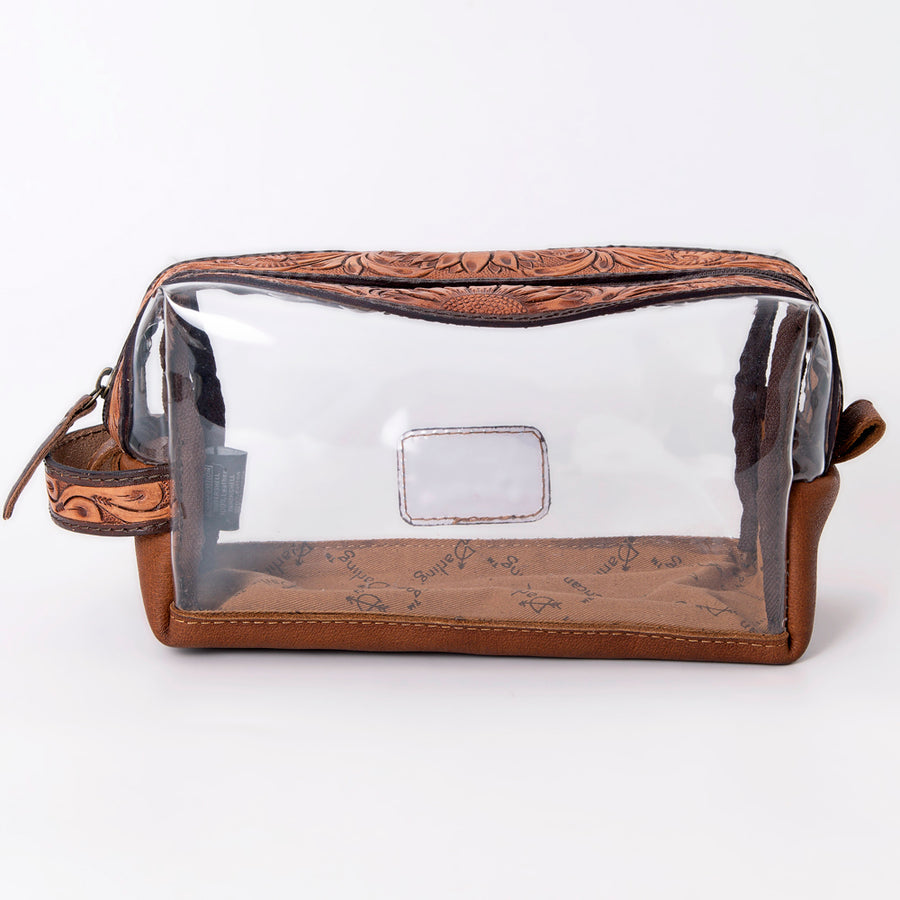 American Darling Toiletry Clear Bag Genuine Leather Hand Tooled Floral Western Purse with YKK Zipper for Women