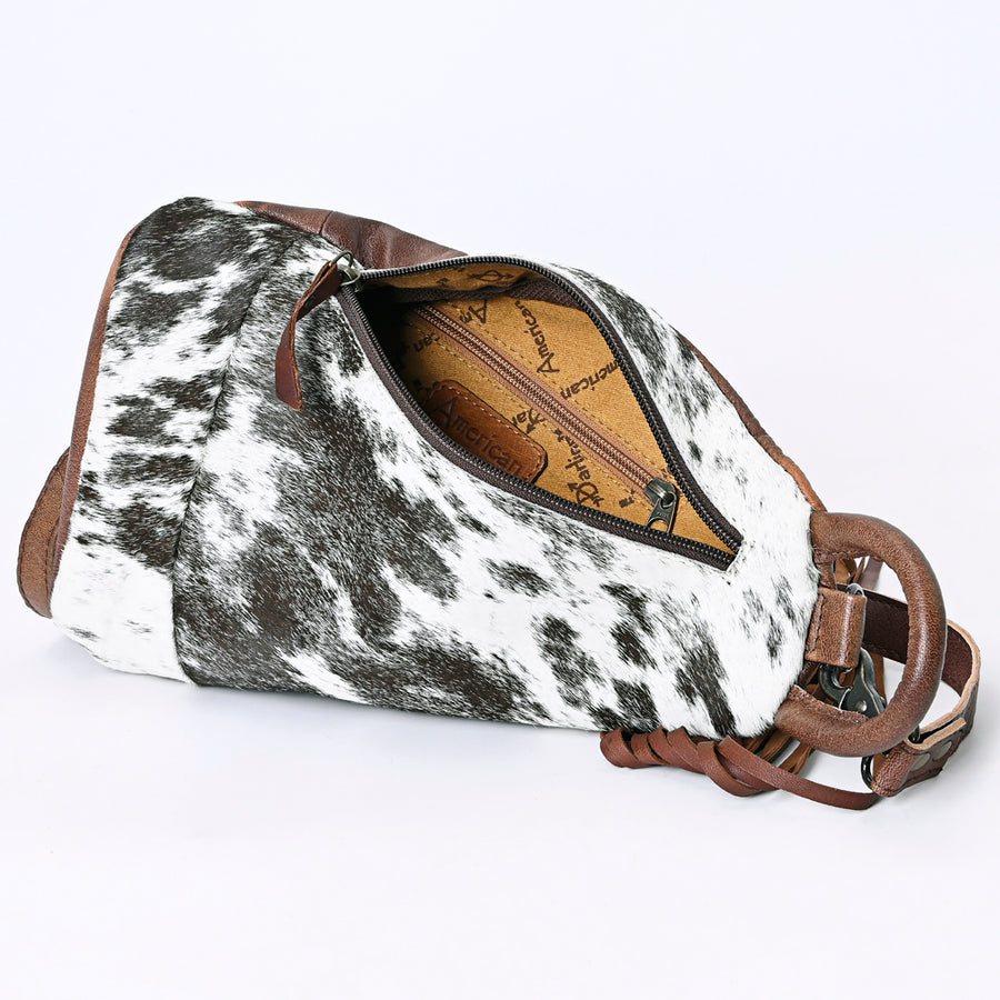 American darling Western Leather Sling Bag with Fringes, Hair-On Cowhide & Saddle Blanket  – Handcrafted, Stylish & Durable, Perfect for Everyday Use