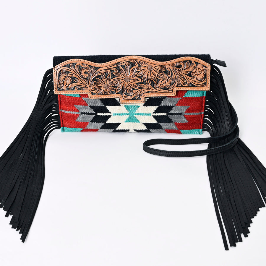 American Darling Western Crossbody Bag with Fringe | Hand Woven Saddle Blanket & Genuine Leather Purse | Small Shoulder Bag for Women