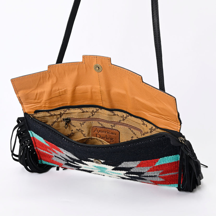 American Darling Western Crossbody Bag with Fringe | Hand Woven Saddle Blanket & Genuine Leather Purse | Small Shoulder Bag for Women