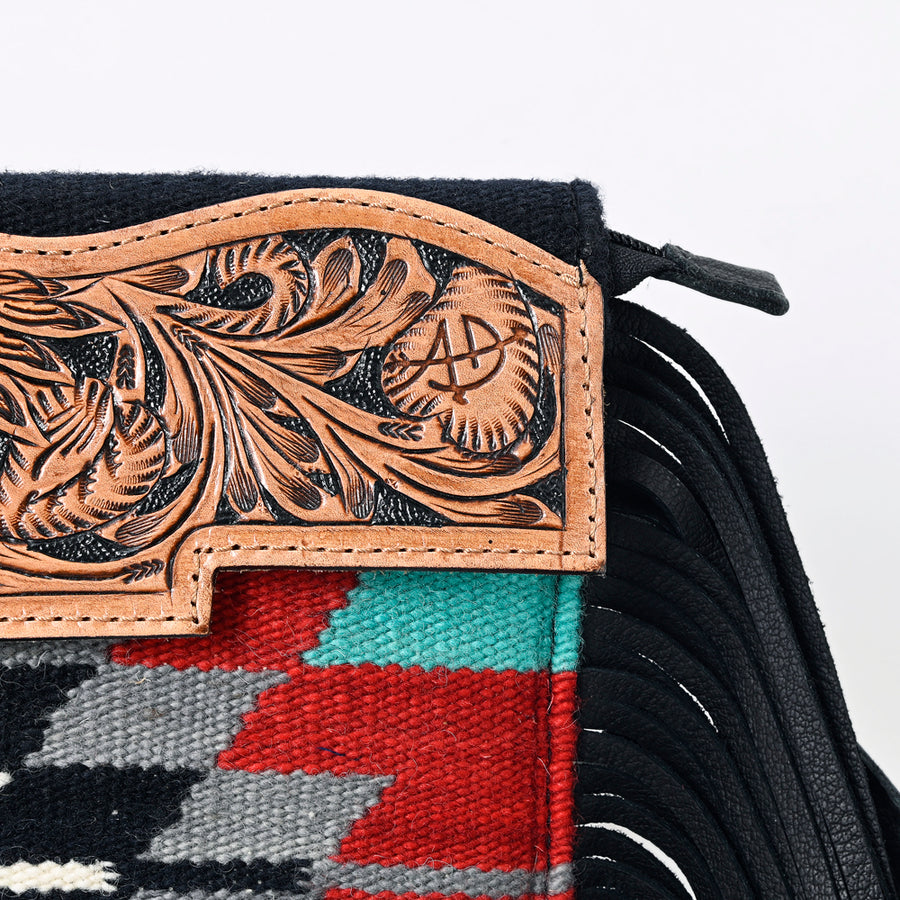 American Darling Western Crossbody Bag with Fringe | Hand Woven Saddle Blanket & Genuine Leather Purse | Small Shoulder Bag for Women