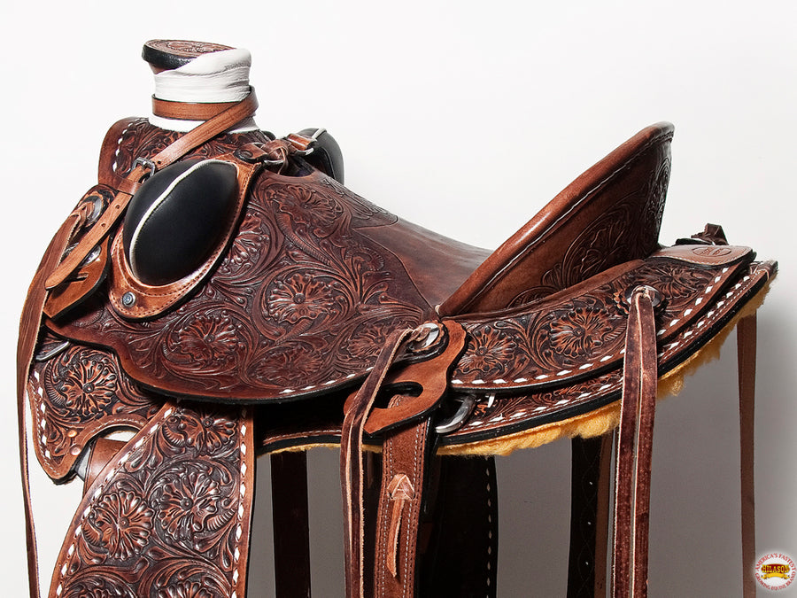 HILASON Western Horse Saddle American Leather Wade Ranch Roping Floral Brown | Hand Tooled & For Horses