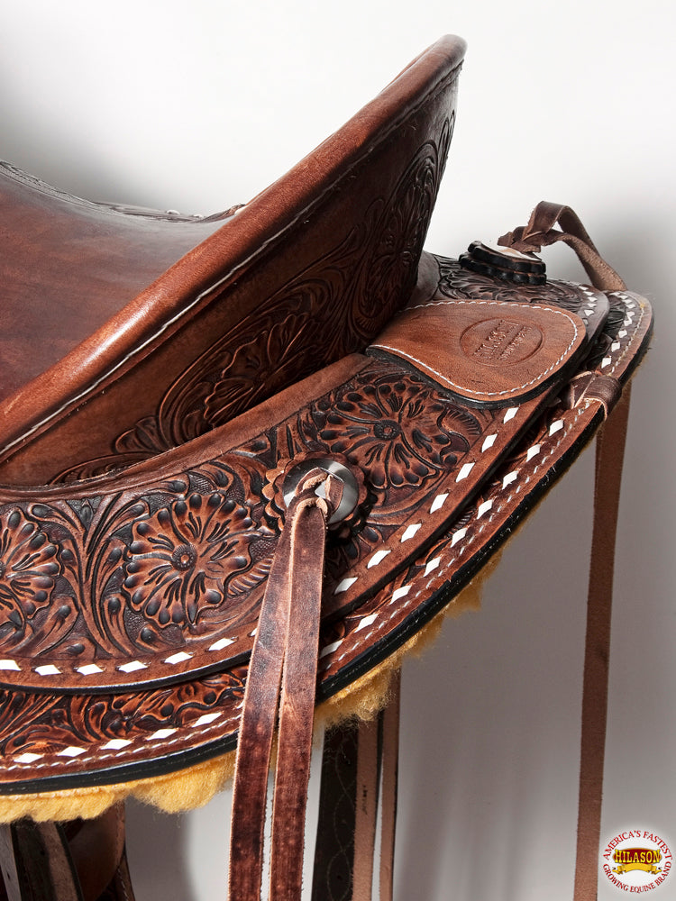 HILASON Western Horse Saddle American Leather Wade Ranch Roping Floral Brown | Hand Tooled & For Horses