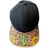 American Darling Men Women Adjustable Cap With Leather On Visor Black