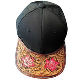 American Darling Men Women Adjustable Cap With Leather On Visor Black