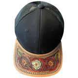 American Darling Men Women Adjustable Cap With Leather On Visor Black