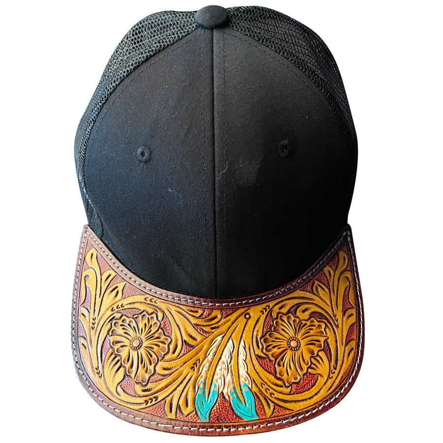 American Darling Men Women Adjustable Cap With Leather On Visor Black - Uhorse
