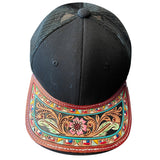 American Darling Men Women Adjustable Cap With Leather On Visor Black