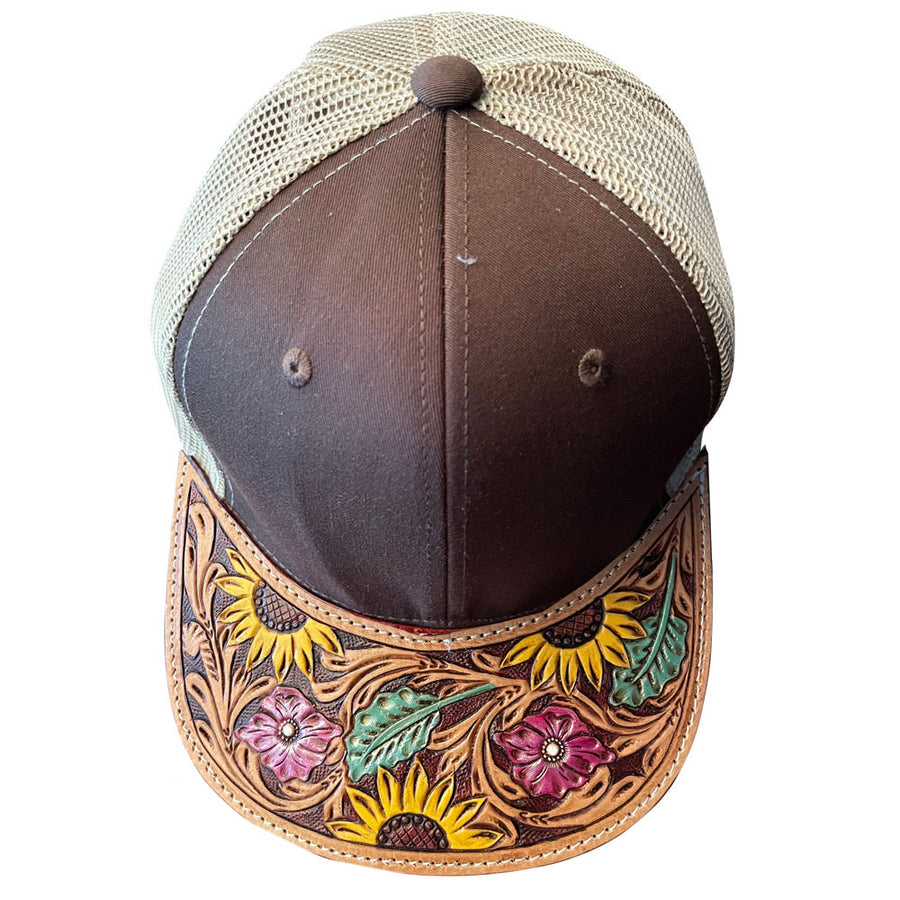American Darling Men Women Adjustable Cap With Leather On Visor Brown - Uhorse