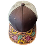 American Darling Men Women Adjustable Cap With Leather On Visor Brown