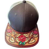 American Darling Men Women Adjustable Cap With Leather On Visor Brown