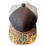 American Darling Men Women Adjustable Cap With Leather On Visor Brown