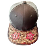 American Darling Men Women Adjustable Cap With Leather On Visor Brown