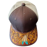 American Darling Men Women Adjustable Cap With Leather On Visor Brown