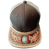 American Darling Men Women Adjustable Cap With Leather On Visor Brown