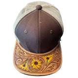 American Darling Men Women Adjustable Cap With Leather On Visor Brown