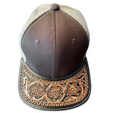 American Darling Men Women Adjustable Cap With Leather On Visor Brown