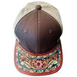 American Darling Men Women Adjustable Cap With Leather On Visor Brown