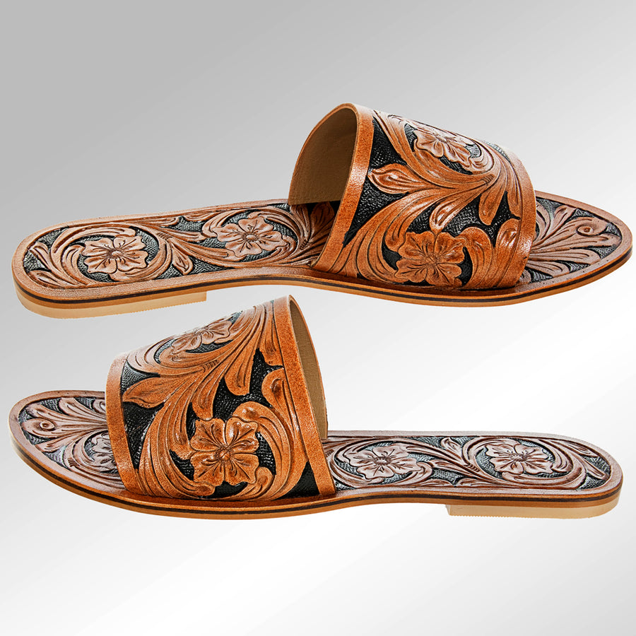 American Darling Adft101 Hand Tooled, Carved Genuine Leather Sandal Footwear Flip Flop | Tooled