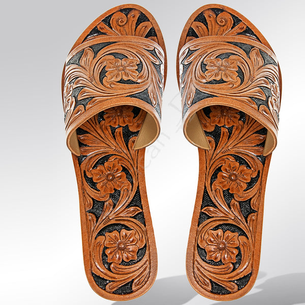 American Darling ADFT104 Hand tooled carved genuine leather sandal by Hilason – Cowboy and equestrian accessories