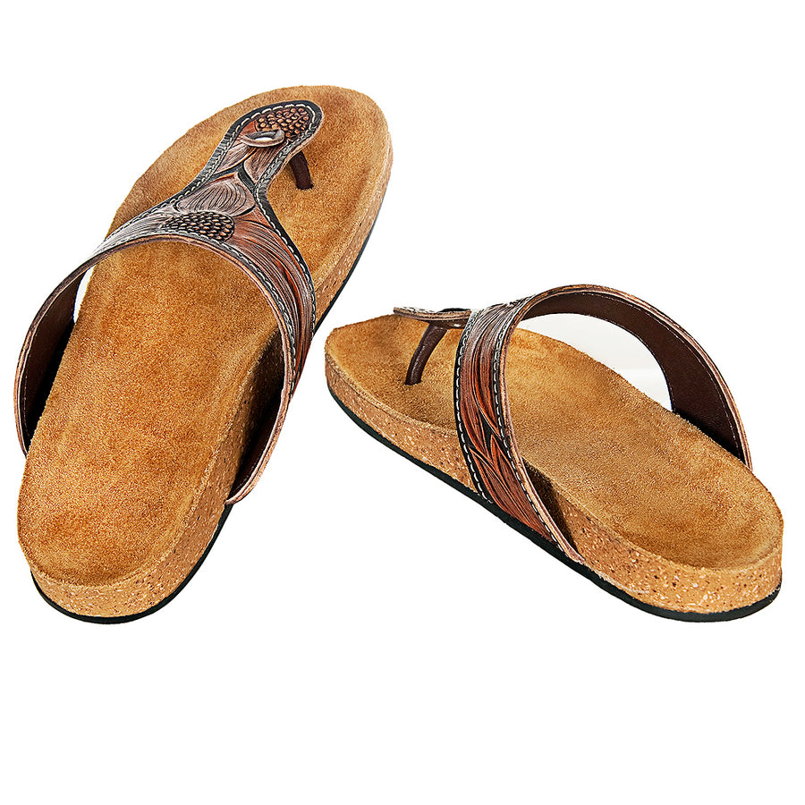 American Darling Adft101 Hand Tooled, Carved Genuine Leather Sandal Footwear Flip Flop | Tooled