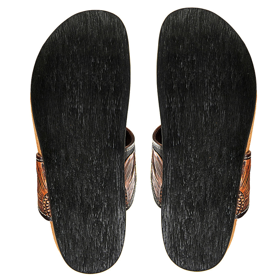 American Darling Adft101 Hand Tooled, Carved Genuine Leather Sandal Footwear Flip Flop | Tooled