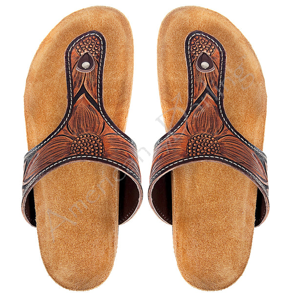 American Darling ADFT105 Hand tooled carved genuine leather sandal by Hilason – Cowboy and equestrian accessories