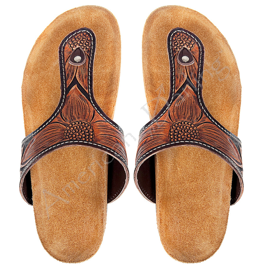 American Darling ADFT105 Hand tooled carved genuine leather sandal by Hilason – Cowboy and equestrian accessories