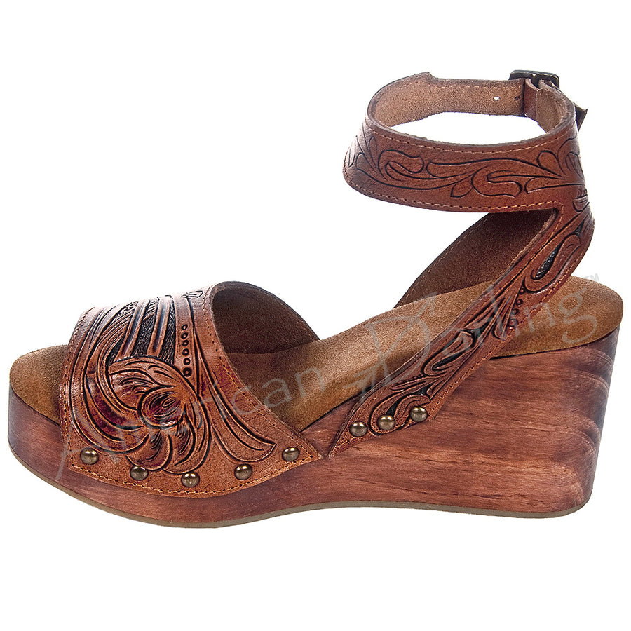 American Darling ADFT107 Hand tooled carved genuine leather sandal footwear flip flop - Uhorse