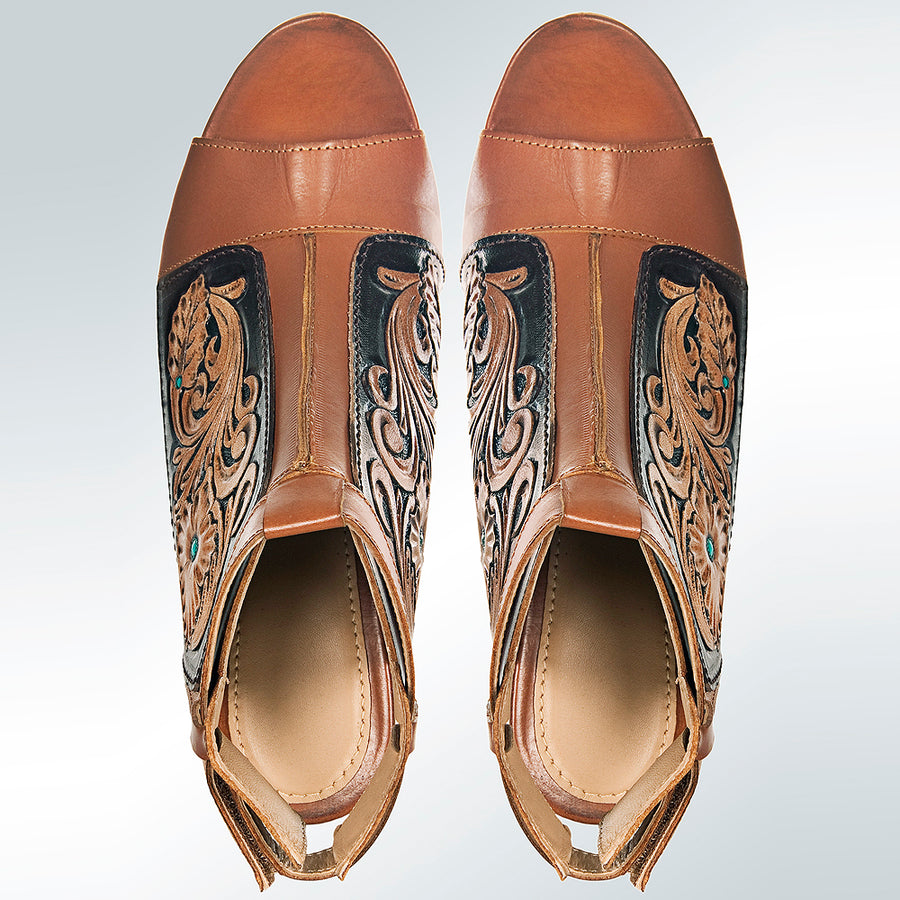 American Darling Adft115 Hand Tooled, Carved Genuine Leather Sandal Footwear Flip Flop | Tooled