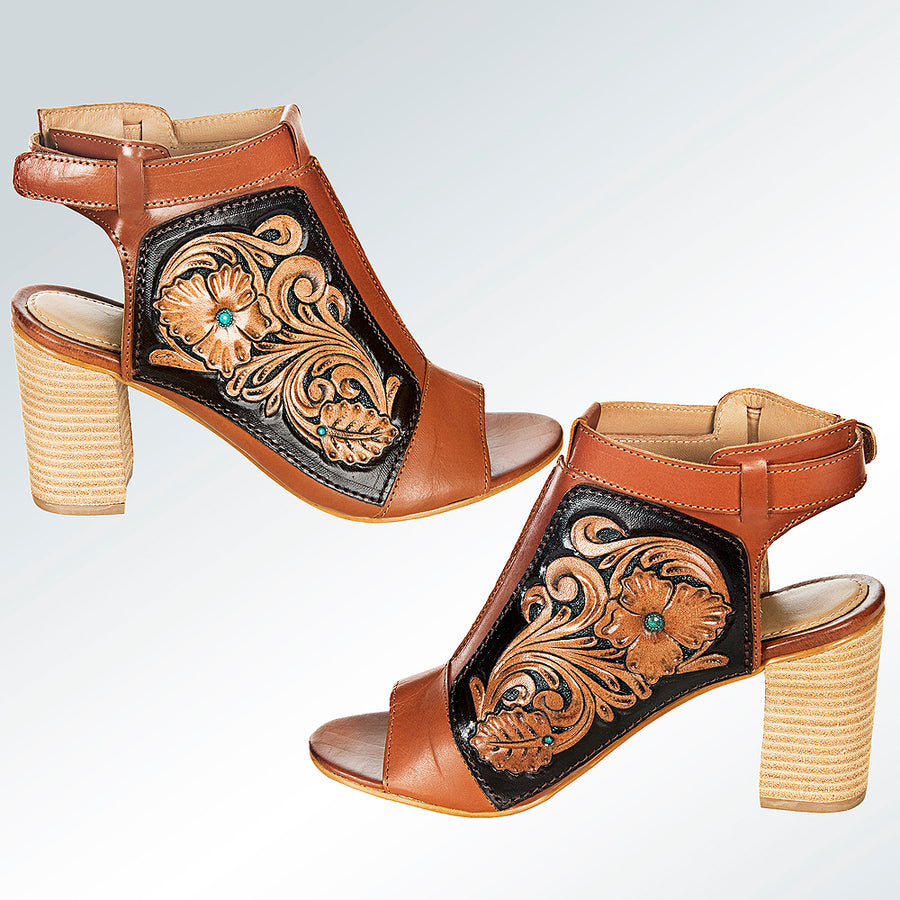 American Darling ADFT115 Hand tooled carved genuine leather sandal by Hilason – Cowboy and equestrian accessories