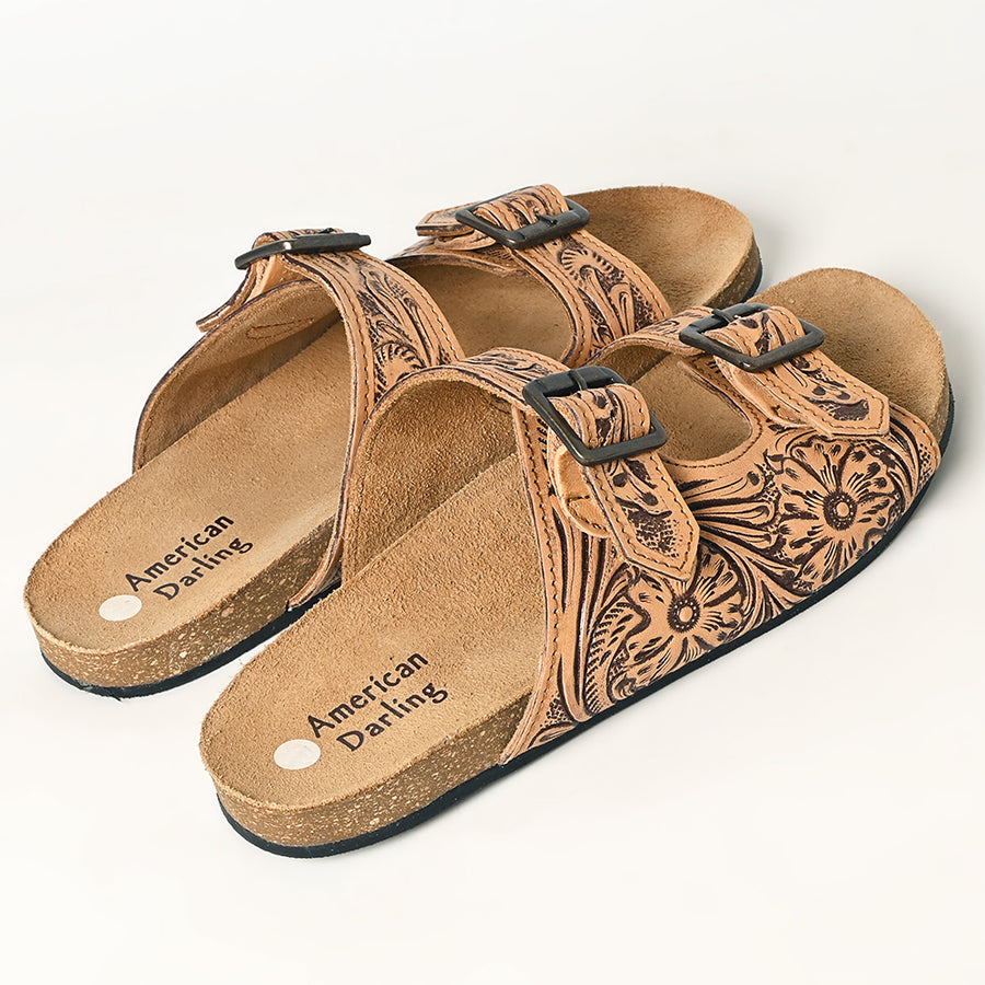 American Darling Adft101 Hand Tooled, Carved Genuine Leather Sandal Footwear Flip Flop | Tooled