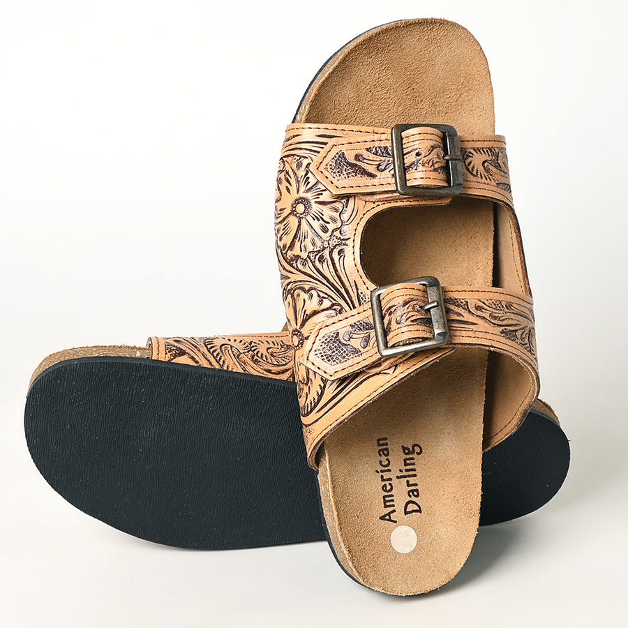 American Darling Adft101 Hand Tooled, Carved Genuine Leather Sandal Footwear Flip Flop | Tooled