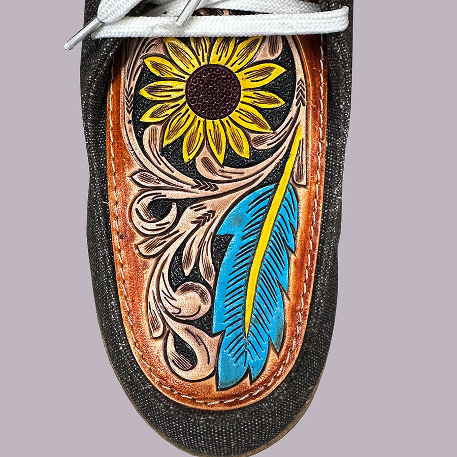 American Darling ADFT118 Hand tooled carved genuine leather trim lightweight shoe footwear slip on