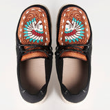 American Darling ADFT133BK1 Hand tooled carved genuine leather trim lightweight shoe footwear slip on - Uhorse