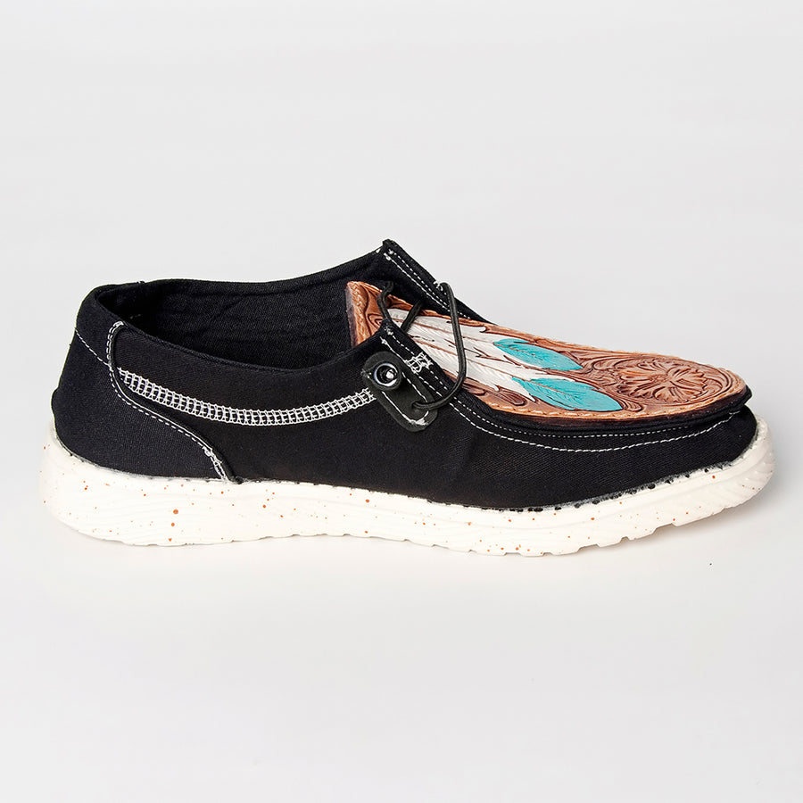 American Darling Hand tooled, carved genuine leather trim lightweight shoe footwear, slip on| Tooled Footwear