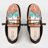 American Darling ADFT133BK3 Hand tooled carved genuine leather trim lightweight shoe footwear slip on - Uhorse