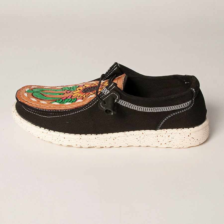 American Darling Hand tooled, carved genuine leather trim lightweight shoe footwear, slip on| Tooled Footwear
