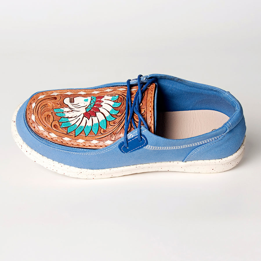 American Darling Hand tooled, carved genuine leather trim lightweight shoe footwear, slip on| Tooled Footwear