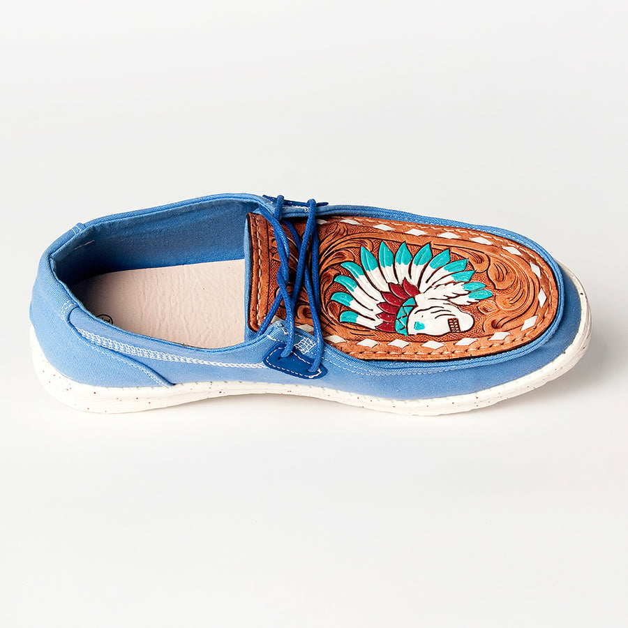 American Darling Hand tooled, carved genuine leather trim lightweight shoe footwear, slip on| Tooled Footwear