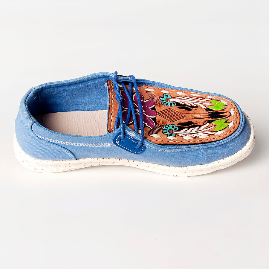American Darling Hand tooled, carved genuine leather trim lightweight shoe footwear, slip on| Tooled Footwear