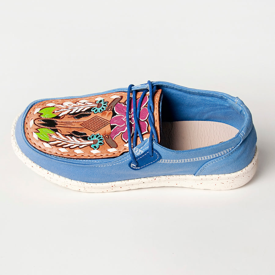 American Darling Hand tooled, carved genuine leather trim lightweight shoe footwear, slip on| Tooled Footwear